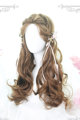 ブラウンセンター分けハニープディングロングカーリーヘアクラシックロリータウィッグ